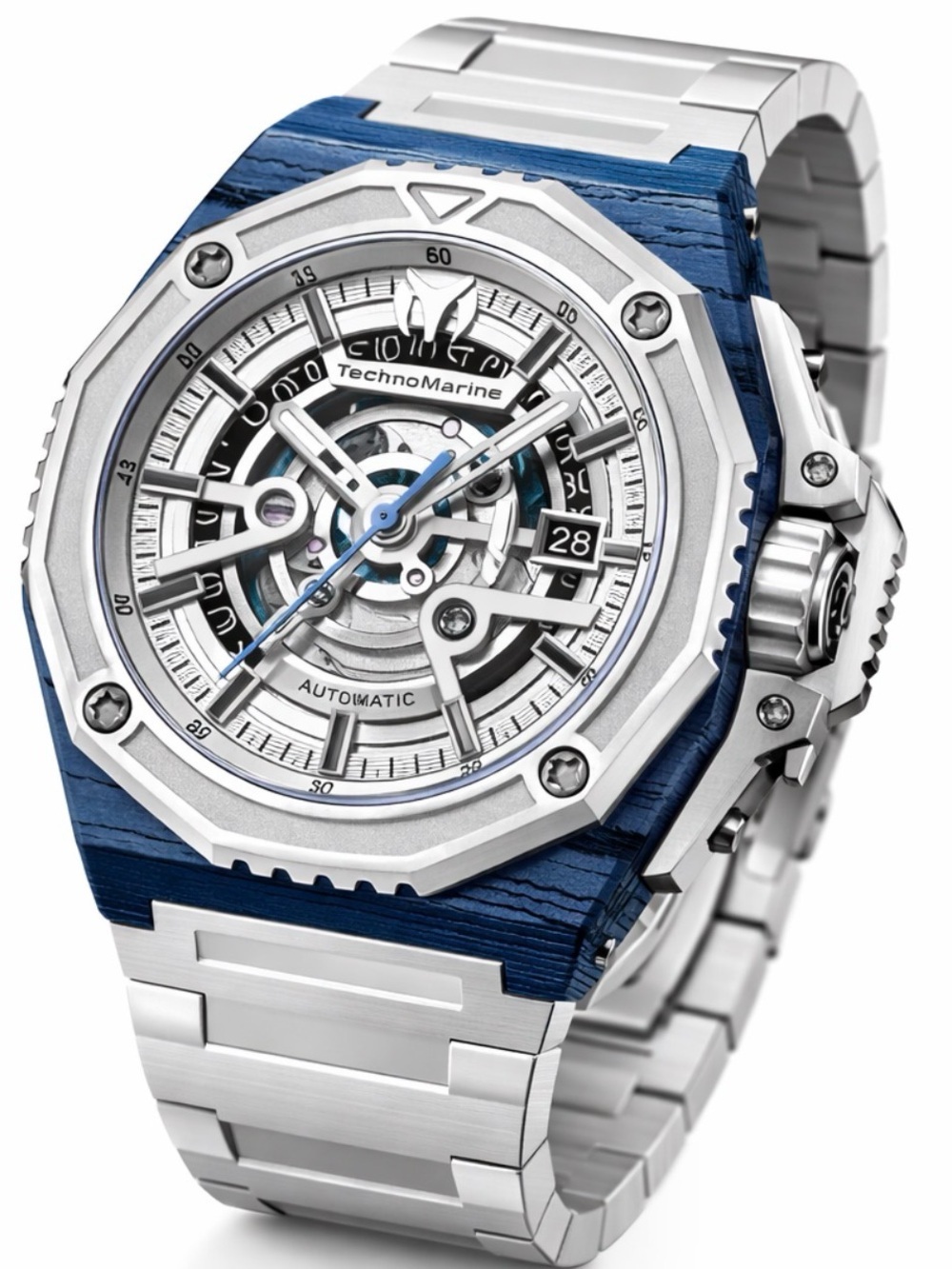 Technomarine Blue and Silver Skeleton Automatic Watch
